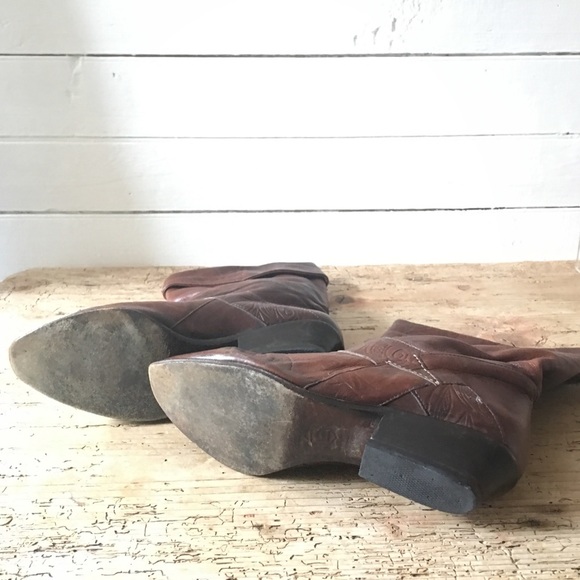 Vtg Italian Tooled Leather Fold-Over Boot 38 - Picture 5 of 8